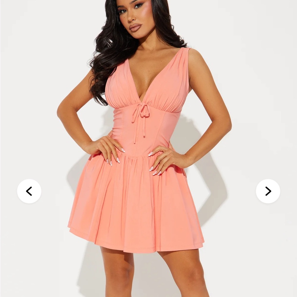 Fashion Nova Peach Plunge Mini Dress